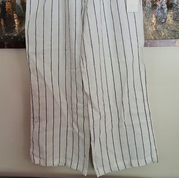 Joie 100% Linen Pleated Wide Leg Trousers in Striped Print - Picture 3 of 9